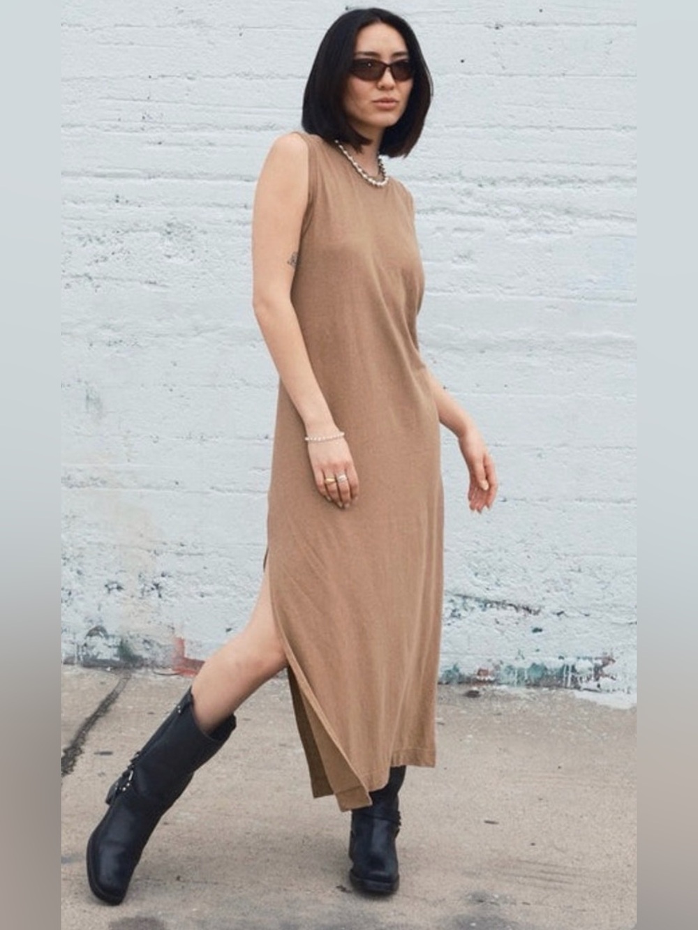 Jungmaven Hermosa Organic Hemp Cotton Casual Effortless Midi Slit Dress.